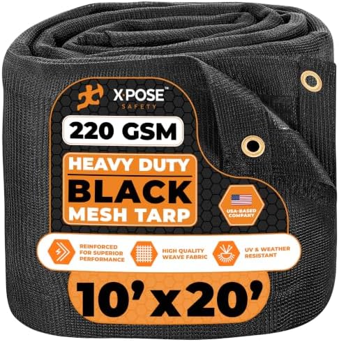 Xpose Safety Heavy Duty Mesh Tarp – 10' x 20' Multipurpose Black Protective Cover with Air Flow - Use for Tie Downs, Shade, Fences, Canopies, Dump Trucks – Weather and Tear Resistant by XposeSafety
