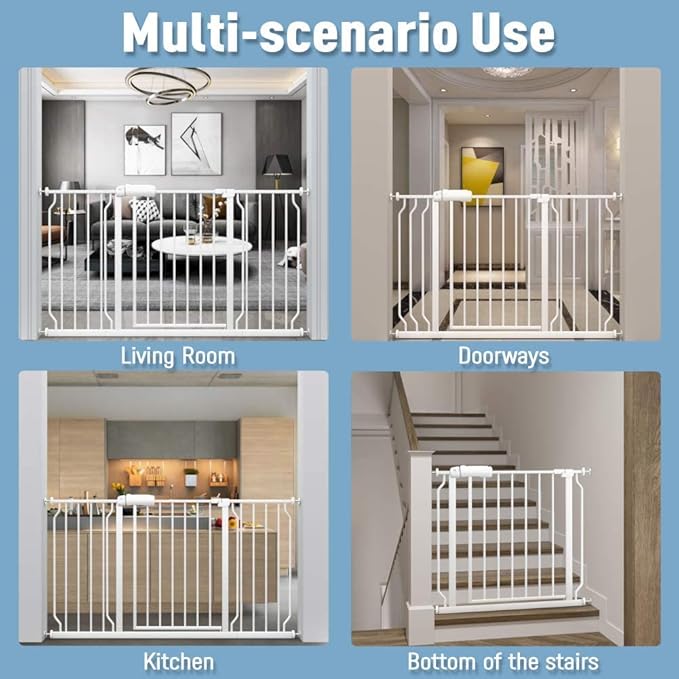 ALLAIBB Extra Wide Baby Gate Pressure Mount Auto Close White Metal Child Dog - Image 5