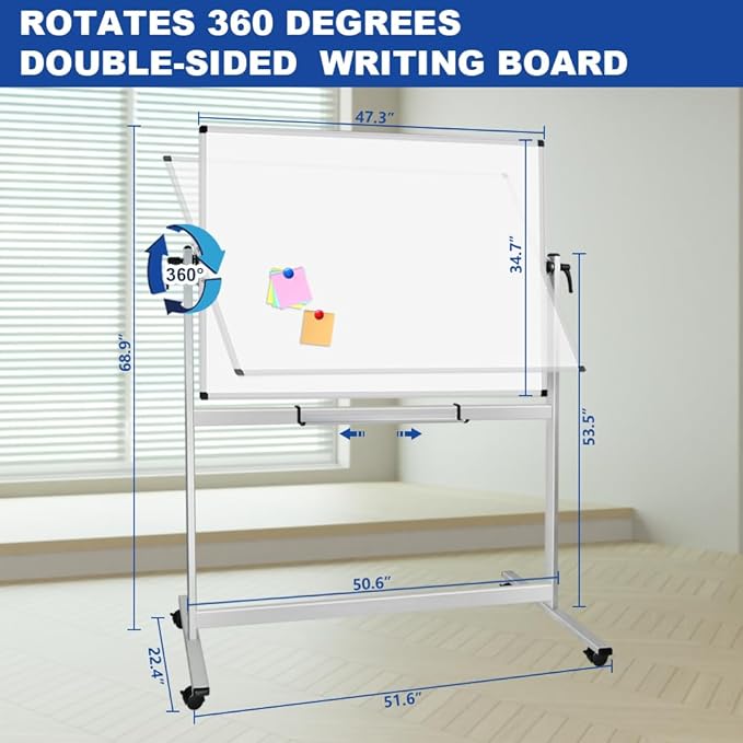 XBoard Rolling Whiteboard 48x36 inch | Double-Sided Mobile Dry Erase Board - Image 2