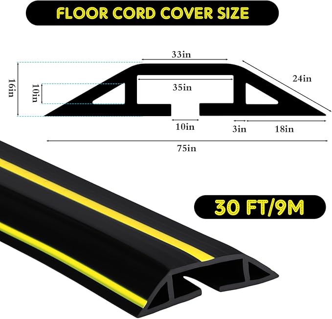 Pangda 30 FT Floor Cable Cover Heavy Duty Cord Cover Protector Power Cable - Image 2