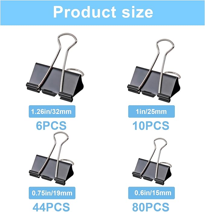 Binder Clips Assorted Sizes, 4 Sizes Cute Binder Clips Large Medium Binder Clip - Image 3
