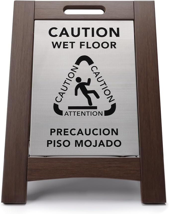 Premium Outdoor Composite Caution Wet Floor Sign – Bilingual w/Non-Skid Plastic - Image 2