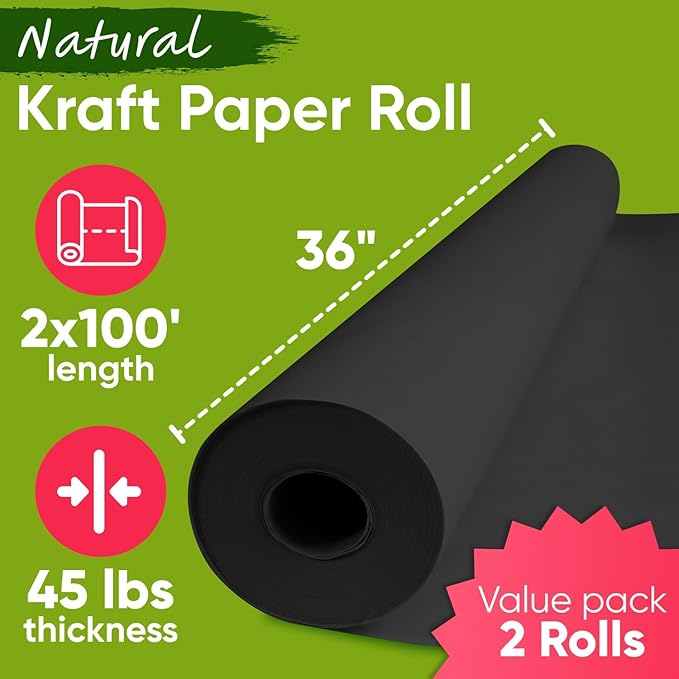 36" x 1200" Black Kraft Paper Roll, 45 lbs Thickness, Made in USA Colored Kraft - Image 3