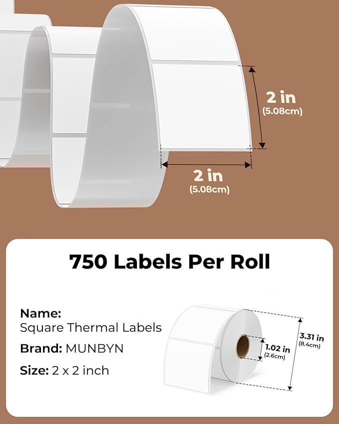 MUNBYN 2"x2" Square Thermal Labels, Compatible - Image 2
