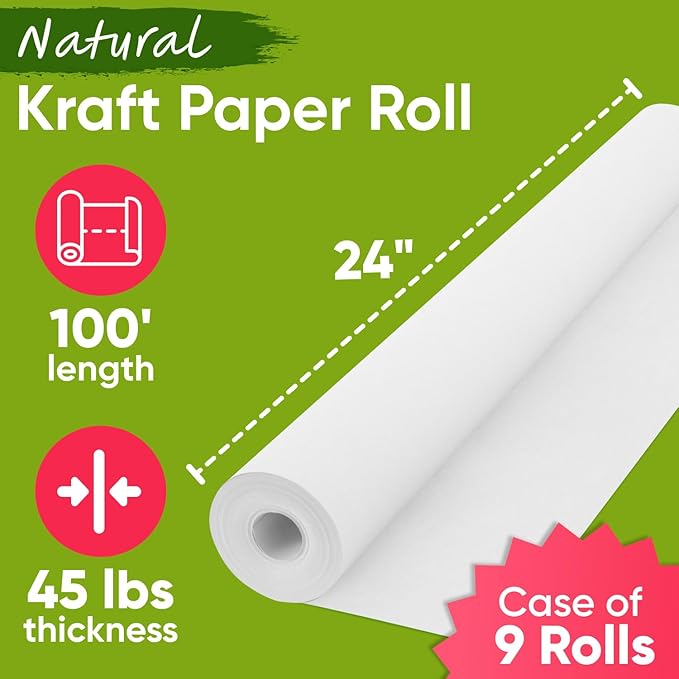 24" x 1200" White Kraft Paper, 45 lbs Thickness, Made in USA Kraft Paper - Image 2
