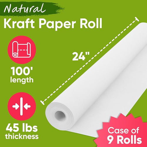 24" x 1200" White Kraft Paper, 45 lbs Thickness, Made in USA Kraft Paper - Image 2