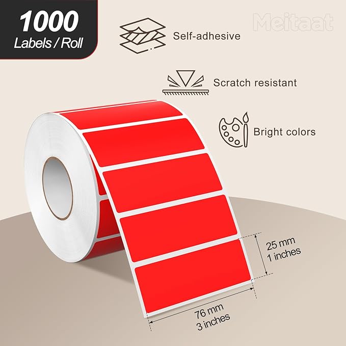 3 × 1 Inches Red Rectangle Color Coding Labels 1000 PCS, Self-Adhesive Writable - Image 2