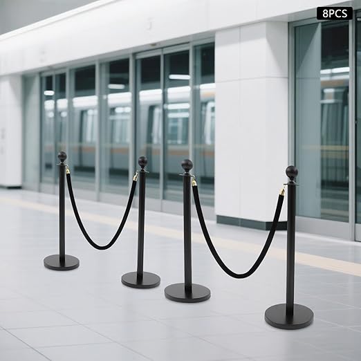 8 Packs Stanchion Posts Black Stainless Steel Stanchion Post Queue 5 ft Black - Image 3