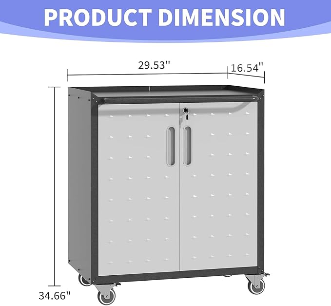 Metal Garage Storage Cabinet on Wheels, Lockable Rolling Tool Cabinet - Image 3