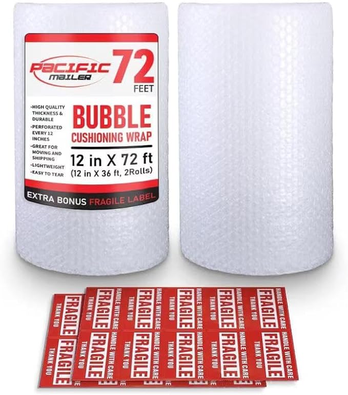Bubble Cushioning Wrap Pacific Mailer 5/16 Inch x 12 Inch x 72Feet Total Bubble by PacificMailer