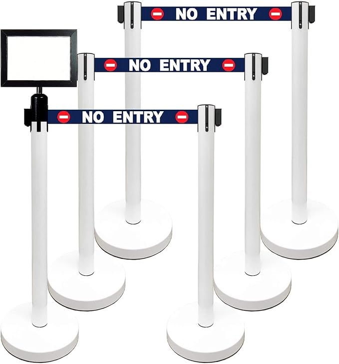 Retractable Stanchion, 6 SPECIALTY Posts + Signframe by VIP+Crowd+Control
