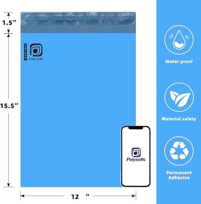 POLYSELLS 500 pcs 12x15.5 Inches Blue Poly Mailers Shipping Envelopes, Strong - Image 2