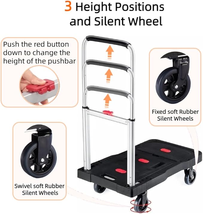 Folding Hand Truck, 330 Lbs Heavy Duty Luggage Cart, Portable Push cart Dolly - Image 4