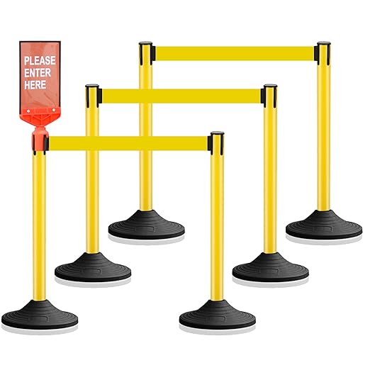 6 Pack Yellow Stanchions with Retractable Belts by Ellumin-TrafficSafetyExpert