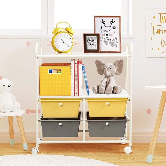 Giantex Rolling Storage Cart w/ 4 Drawers 2 Shelves Metal Rack Shelf Home - Image 3