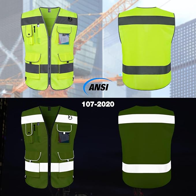 TCCFCCT Safety Vest for Men Women 9 Pockets High Visibility Vest for Safety - Image 2