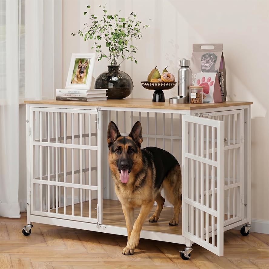 BOLDBONE 38 inch Dog Crate Furniture, Heavy Duty Dog Kennel Indoor for Large Dogs, Escape-Proof and Chew-Proof Wooden Dog Cage for high Anxiety Dog, Decorate House as TV Stand, End Table, White Oak by BOLDBONE