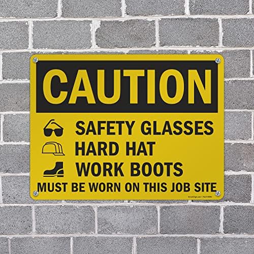 SmartSign 18 x 24 inch “Caution - Safety Glasses, Hard Hat, Work Boots Must Be Worn” OSHA Metal Sign, 80 mil Laminated Rustproof Aluminum, Black and Yellow - Image 4