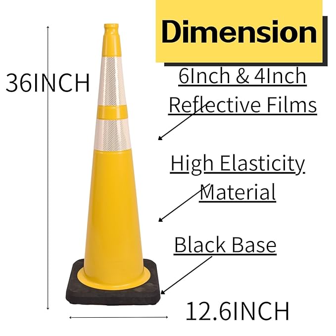 BESEA 4Pack 36” inch Traffic Cones Yellow Road Parking Cones Construction - Image 2