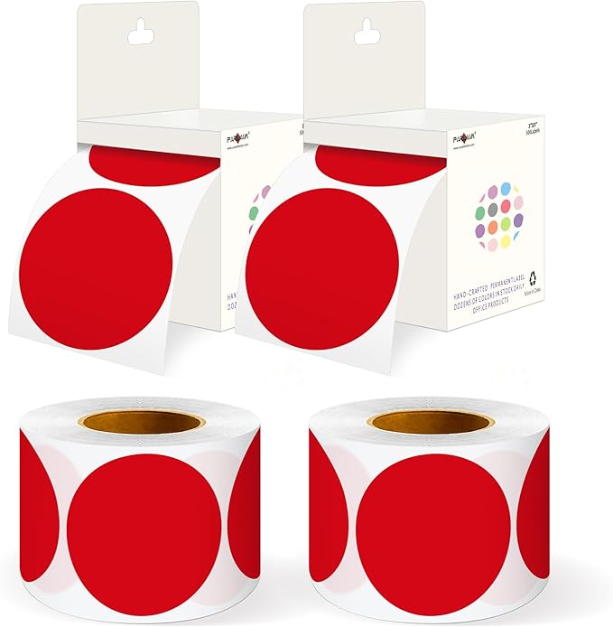 PARLAIM 3" Diameter Round Red Color Coding Sticker, 4 Rolls 2000PCS Circle Dot by PARLAIM