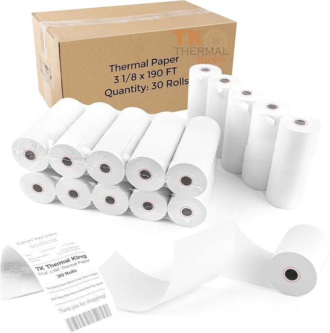3 1/8" x 190' Thermal Paper, POS Receipt Paper by TKThermalKing
