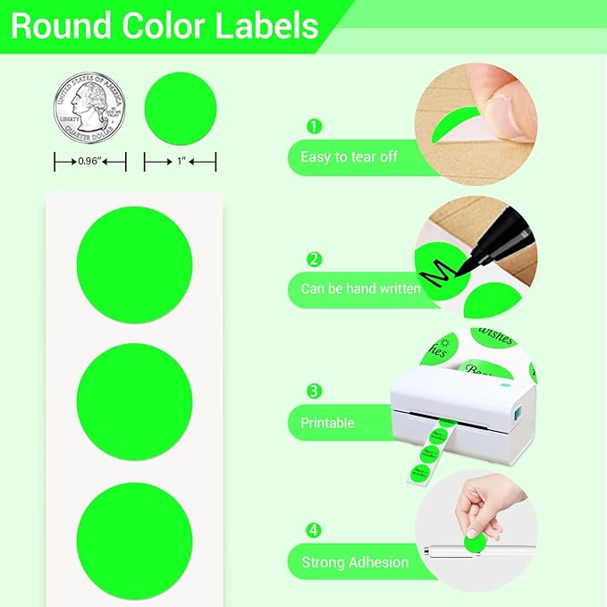1 Inch Circle Dot Stickers 1000 PCS Color Coding Thermal Labels Dots Writable - Image 3