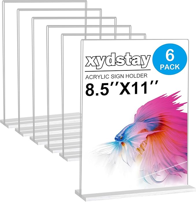 6pack Acrylic Sign Holder 8.5 X 11, Vertical T Shape Clear Plastic Menu Holder by xydled