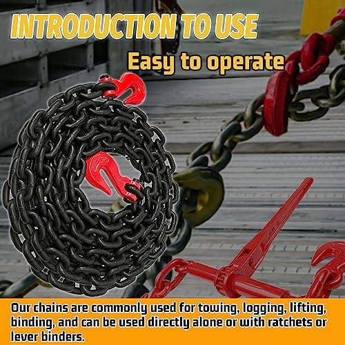 G80 Safety Binder Chain, 3/8"20 FT, 7100 lbs WLL Heavy Duty Tow Chain with Clevis Grab Hooks, Trailer Log Chocker Accessories (Oiled Black) - Image 6