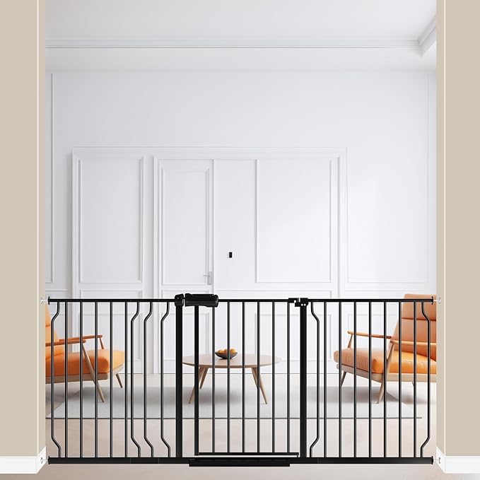 ALLAIBB Extra Wide Pressure Mount Baby Gate Auto Close Black Metal Child Dog by ALLAIBB
