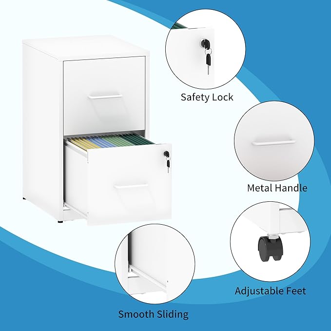 2 Drawer Mobile File Cabinet, Metal Under Desk Filing Cabinet - Image 4