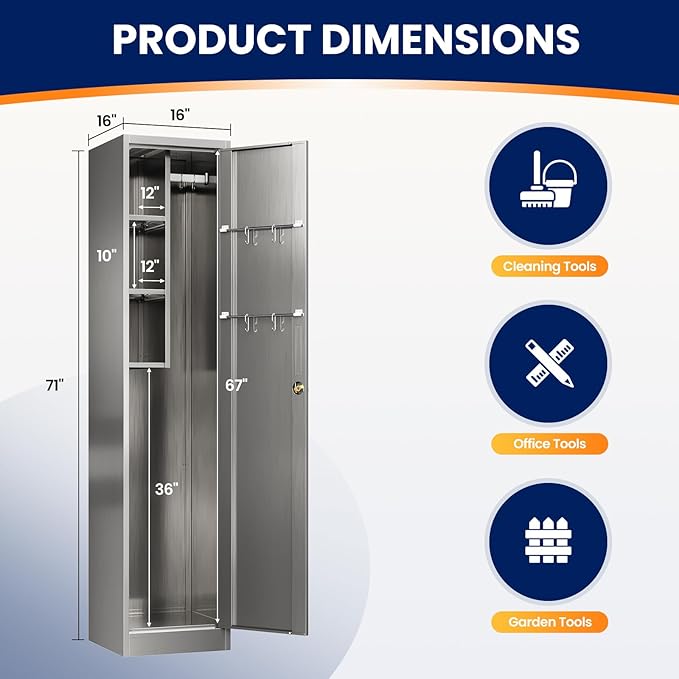Yizosh Outdoor Storage Cabinet, Steel Broom Cloest - Image 3