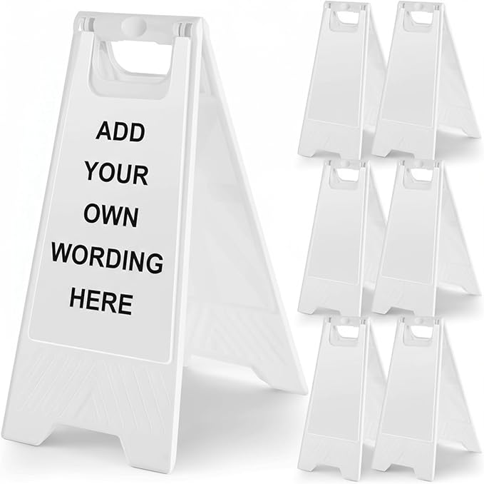 6 Pack 24 Inch Blank Floor Sign White A-frame Foldable Caution Sign Write-On by Seeshack