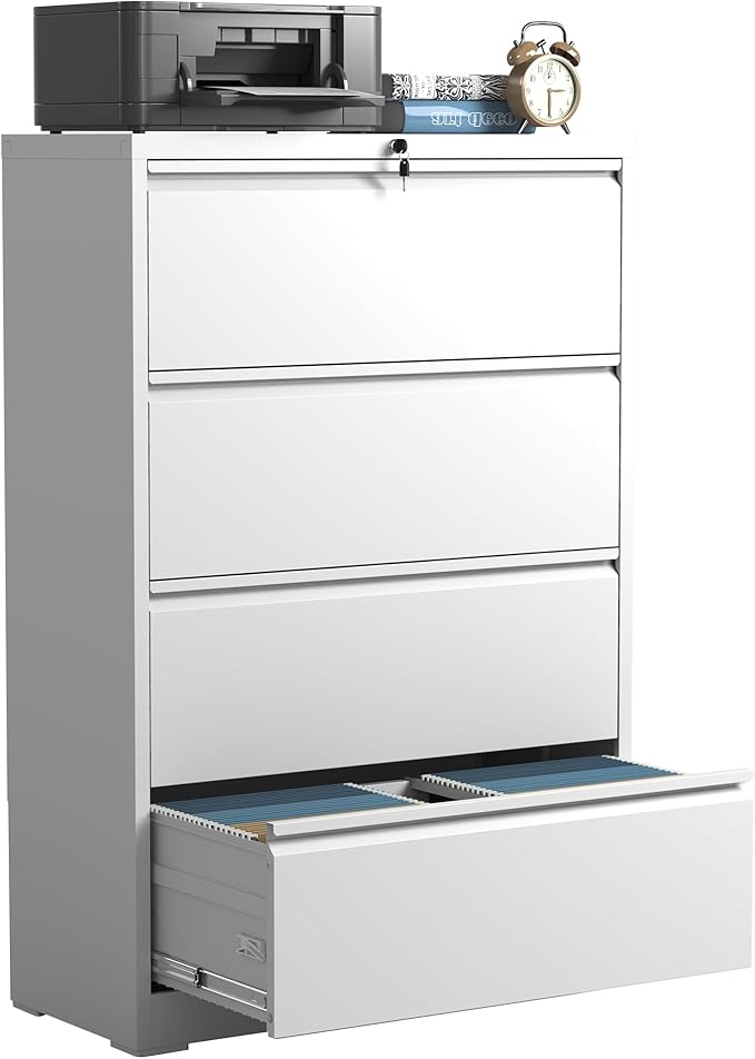 4 Drawer Lateral File Cabinets, Wide Steel Storage Cabinet Commercial Drawer by IKIMIMetalFurniture