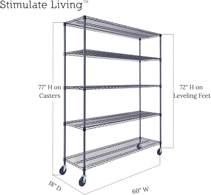 60"x18"x72" Prime Heavy Duty Black 5-Tier Wire Shelving NSF 4000 LBS MAX - Image 2