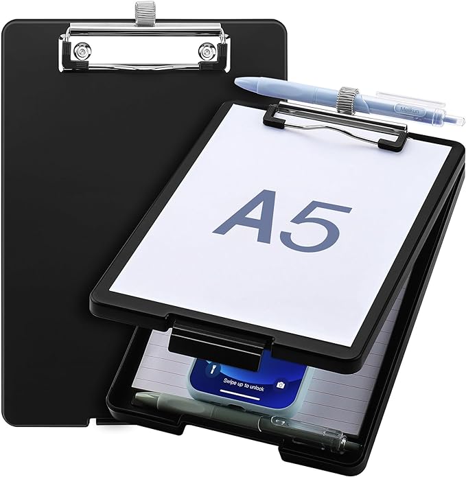 Small Clipboard with Storage, A5 Clipboards with Pen Holder, Half Letter Clip by Meiikun