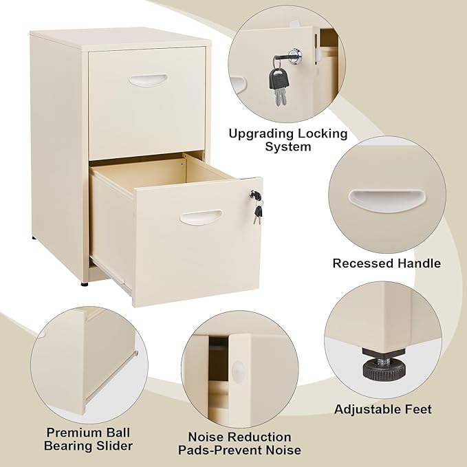 Filing Cabinet 2 Drawer with Lock, Under Desk Metal Filing Cabinet, Two Drawer - Image 5