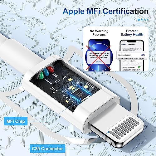 3 Pack Apple MFi Certified Short iPhone Charger Cable 1Ft, Apple Lightning to USB Cable Cord 1 Foot, 2.4A Fast Charging, Apple Phone Chargers for iPhone 14/13/12/11/11Pro/11Max/ X/XS/XR/XS Max/8/7/6 - Image 2