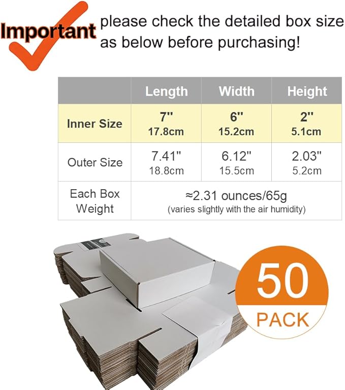 50 Pack 7x6x2'' Small Shipping Boxes, Corrugated Cardboard Mailers - Image 2
