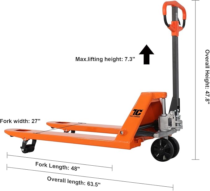 Tory Carrier Manual Pallet Jack 5500 Lb. Capacity, Industrial Pallet Truck 48 × - Image 2