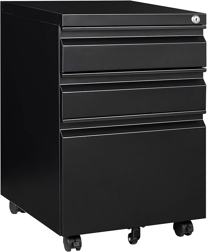 3 Drawer File Cabinet with Lock, Under Desk File Cabinet with Wheels, Three by SISESOL