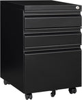 3 Drawer File Cabinet with Lock, Under Desk File Cabinet with Wheels, Three by SISESOL