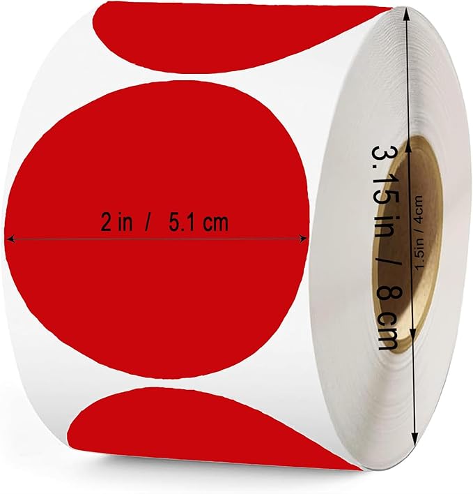 2 Inch Red Round Thermal Labels, 600 Labels/Roll, Self-Adhesive Circle - Image 2