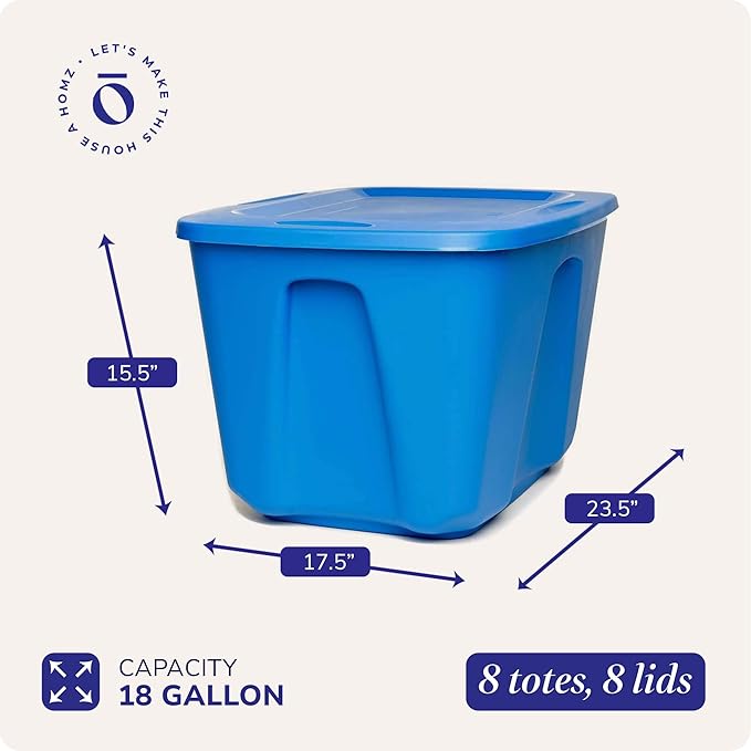 HOMZ 8-Pack Durable Molded Bin, Plastic Storage Containers - Image 4