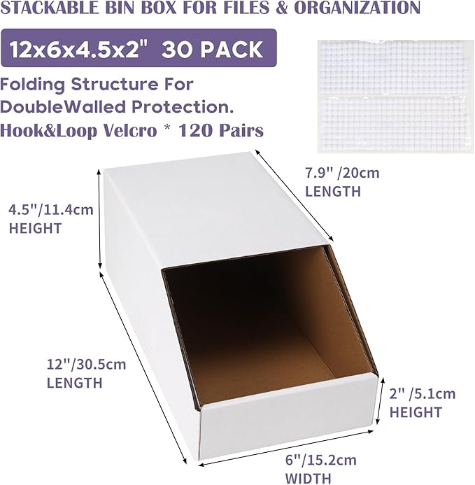 EXYGLO Stackable Cardboard Storage Bins 30 Pack, Corrugated Organizer Bins - Image 2