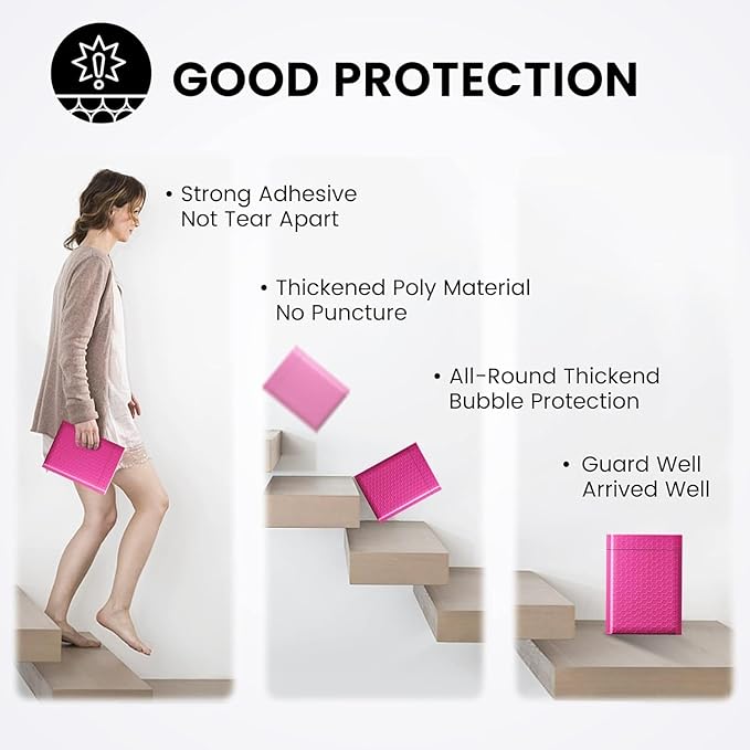 Fuxury Bubble Mailers 6x10" Pink Padded Envelopes 1000Pack Strong Adhesion - Image 6