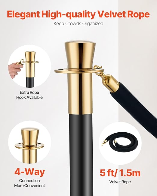 VEVOR Stanchions and Velvet Ropes, Stainless Steel Stanchion Post Queue - Image 6