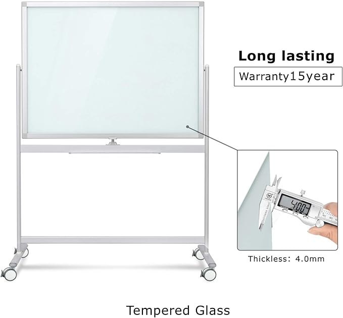 Mobile Glass Whiteboard, Magnetic Double-Sided Easel Style Glass Dry Erase - Image 3