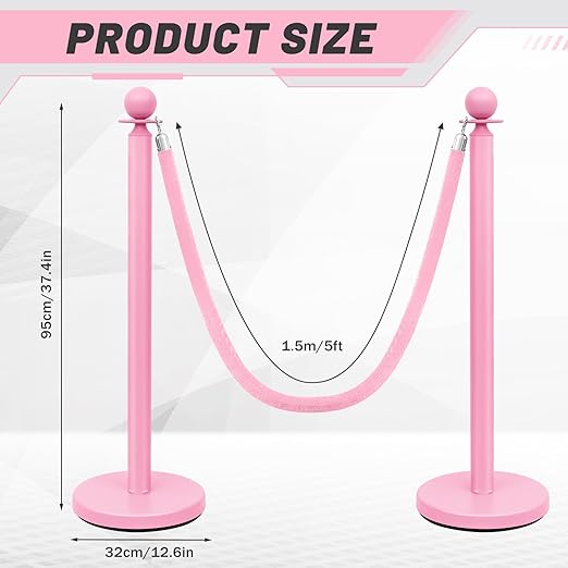 Ferraycle 4 Pcs Stainless Steel Stanchions Post Queue 38 Inch, 5 ft Velvet Rope - Image 2