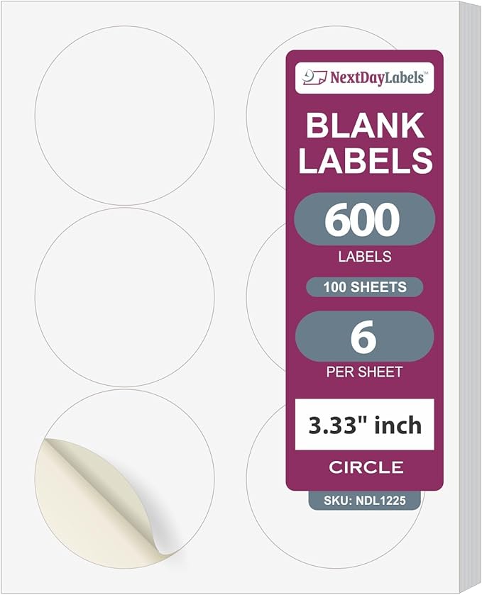 NextDayLabels 3.33 Inch Round Matte White Labels by NextDayLabels