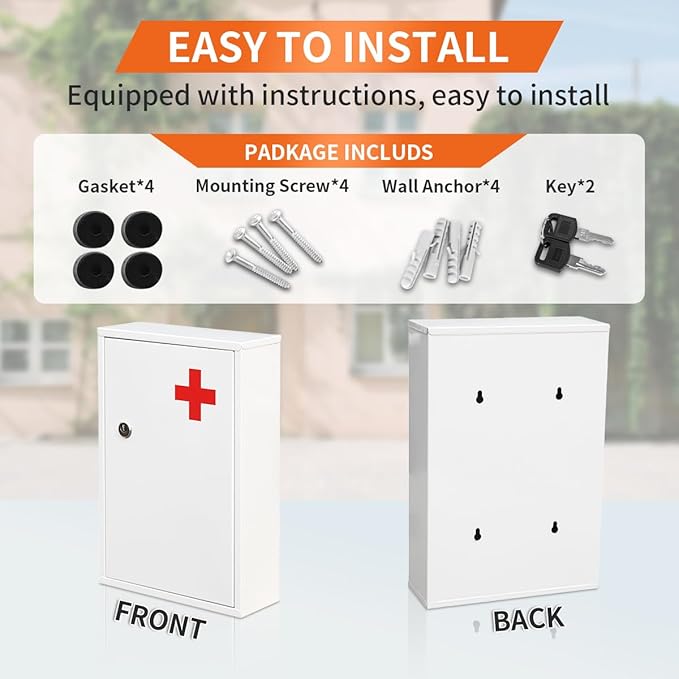 Steel Wall-Mount Lockable Medical Cabinet, 2-Tier Medical Box - Image 4